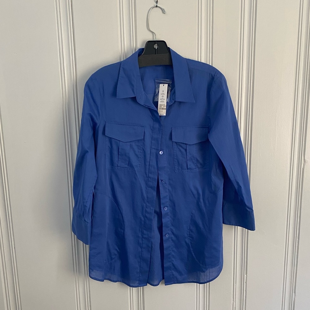 Theory Marandel Lawn Semi Sheer Button Front Lightweight Shirt Blue Size Med New